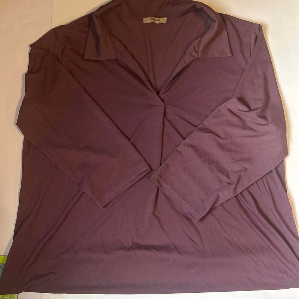 Timeson Collared V-Neck Top Size XXL Purple 3/4 Sleeve